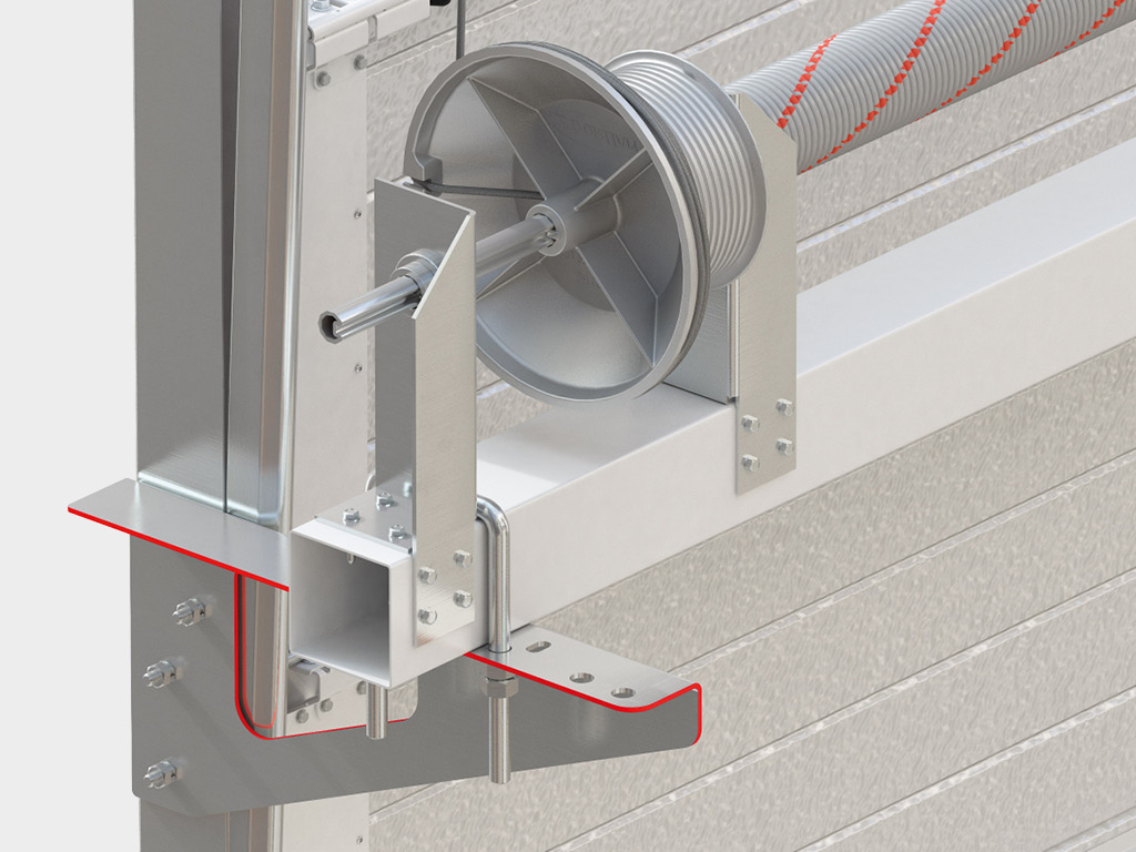 The lightweight bracket system simplifies the installation of a remote system with a cylindrical shaft from below (on a 100 x 100 pipe), while being highly durable and reliable. The requirements for the walls are reduced by mounting the system through a corner post. The absence of additional elements for preparing the opening reduces the weight of the structure and reduces installation time.